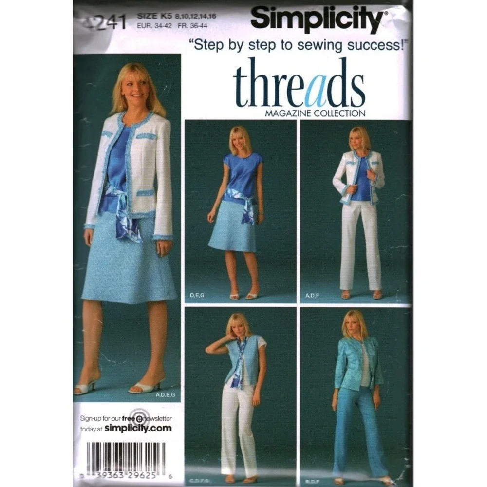 Simplicity 4241 Threads Magazine Sewing Pattern Jacket Vest Skirt Pants K5 8-16